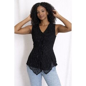 Awesome- Chic Black Lace Floral Women's Wrap Button Up‎ Blouse Size L
